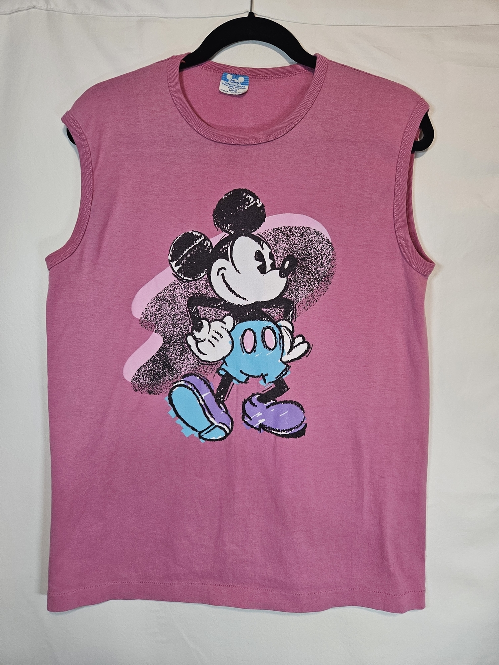 Vintage 80s Disney Pink Mickey Graphic Tank Top with Blue & Purple Accents